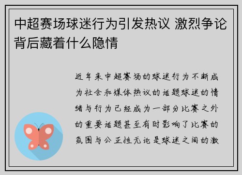中超赛场球迷行为引发热议 激烈争论背后藏着什么隐情