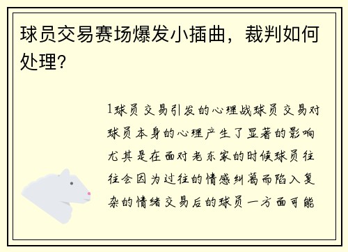 球员交易赛场爆发小插曲，裁判如何处理？
