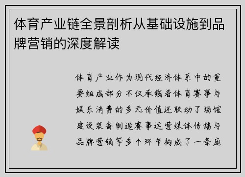 体育产业链全景剖析从基础设施到品牌营销的深度解读
